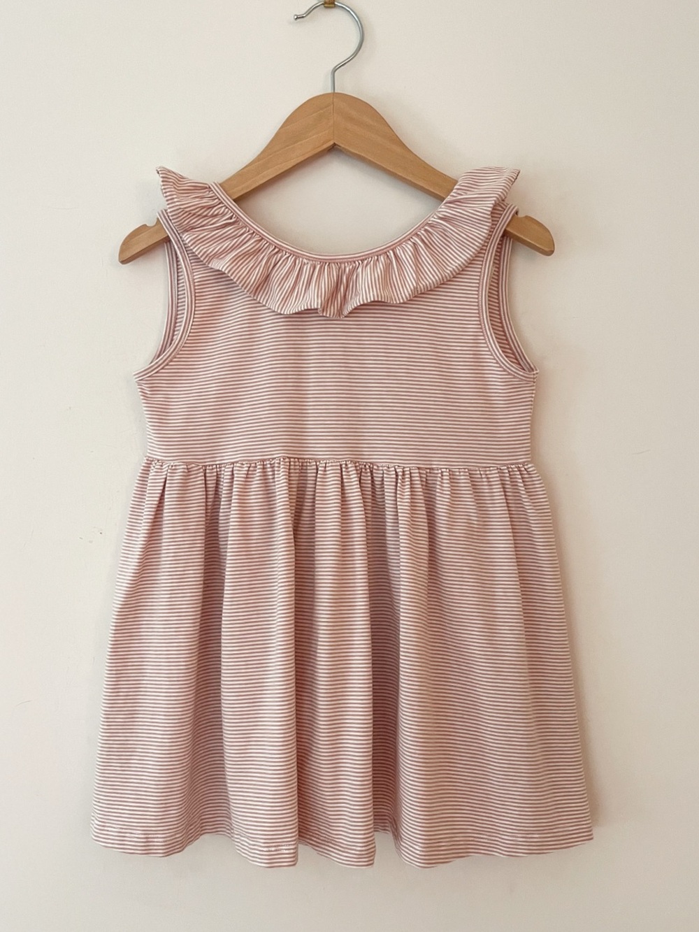 VIGNETTE VGUC Dusty Rose & Cream Striped Ruffle Collar Boxy Swing Babydoll Dress